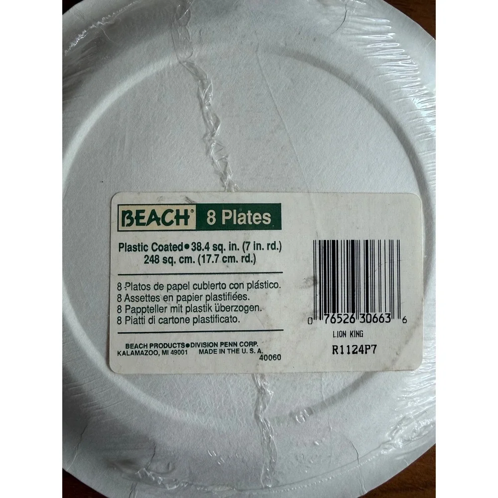 VTG Disney Lion King Paper Plates 7in Simba Timon Pumbaa New Sealed 8 Count